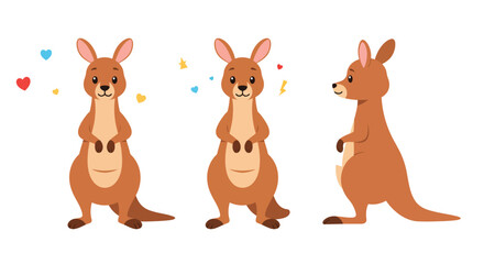 Obraz premium The kangaroo transitions from joyful to neutral, showcasing a range of playful emotions in vector illustration.