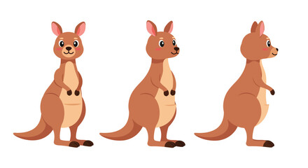 Fototapeta premium The kangaroo transitions from a standing pose to a playful side view in the second frame.