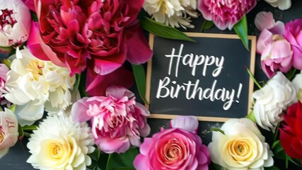 Colorful flowers surround a cheerful birthday greeting, creating a lovely atmosphere for a celebration filled with joy