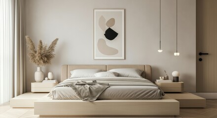 Modern minimalist bedroom with decorative elements