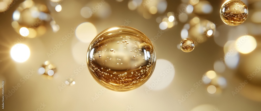 Aufkleber abstract golden bubbles suspended in air with sparkling light and soft bokeh background