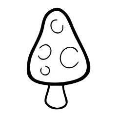 a black and white drawing of a cartoon mushroom icon