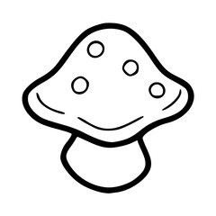 a black and white drawing of a cartoon mushroom icon