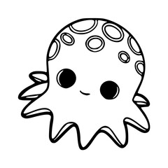 a black and white drawing of a cute smiling squid cartoon for coloring page