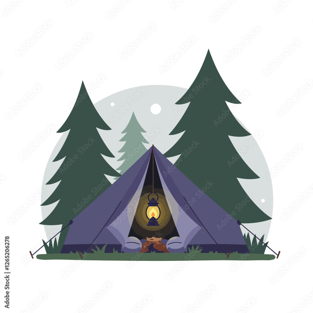 Poster The first frame shows an empty campsite, while the second frame reveals a lit lantern inside the tent.