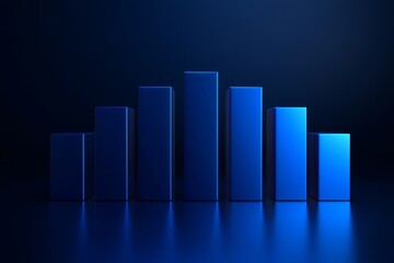 3D render of an abstract blue bar graph, simple dark background, minimalistic design
