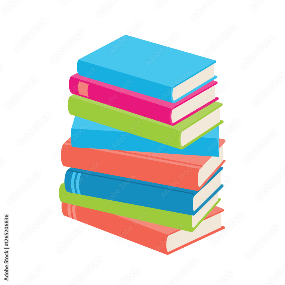 Poster the image transitions from a simple stack of books to a vibrant, colorful arrangement with varied si
