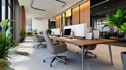 Modern Office Interior Design, Workspace - Biophilic design