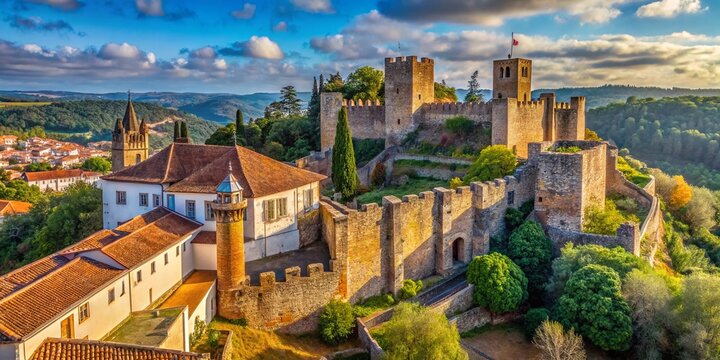 Tomar Castle Portugal: Minimalist Exterior View, Ancient Walls, 12th Century Fortress