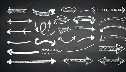 Sketch underline, emphasis, arrow shape set on chalkboard background. Hand drawn brush stroke, highlight, speech bubble, underline, sparkle element. perfect any project