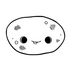 a black and white drawing of a cute smiling potato cartoon for coloring pages