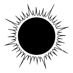 a black and white drawing of an abstract sun design