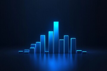3D render of an abstract blue bar graph, simple dark background, minimalistic design