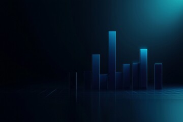 Fototapeta premium 3D render of an abstract blue bar graph, simple dark background, minimalistic design