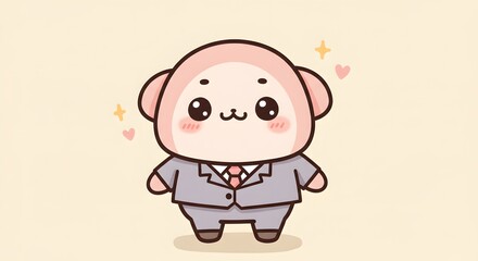 Cute Cartoon Animal Wearing a Suit Illustration, Business and Design Ideas