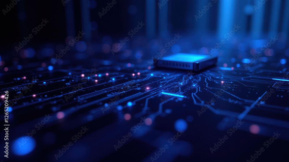 Poster this high-resolution image showcases a close-up view of an advanced motherboard with various blue co