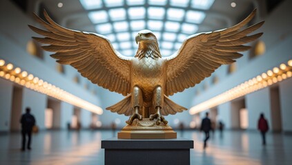 Eagle, hawk, wings, statue, eagle statue, hawk statue, museum, golden eagle, golden hawk, gold, antique, precious, valuable, decoration, spread wings, beautiful, heritage, tribe, Yiyib, history, story
