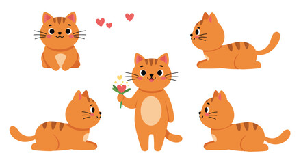 Obraz premium The first cat is playful and curious, while the second cat expresses love and affection by holding a flower.