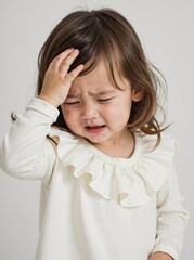 Upset Young Girl Holding Her Head in Distress