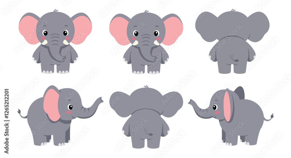Aufkleber the image shows a cute elephant character changing from front view to side view and back.