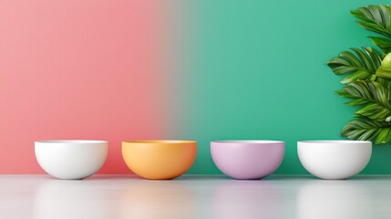 Colorful bowls display modern kitchen food photography minimalist style eye level culinary art