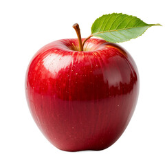 Vibrant red apple with a fresh green leaf showcases healthy eating and natural beauty
