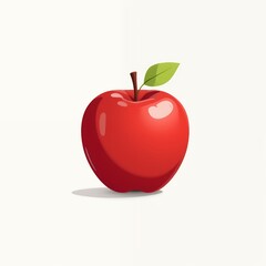 Vibrant Red Apple Illustration with Leaf Isolated on Clean White Background