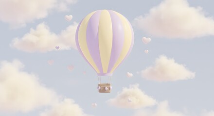 Naklejka premium Hot Air Balloon with Hearts Floating in Soft Pastel Sky