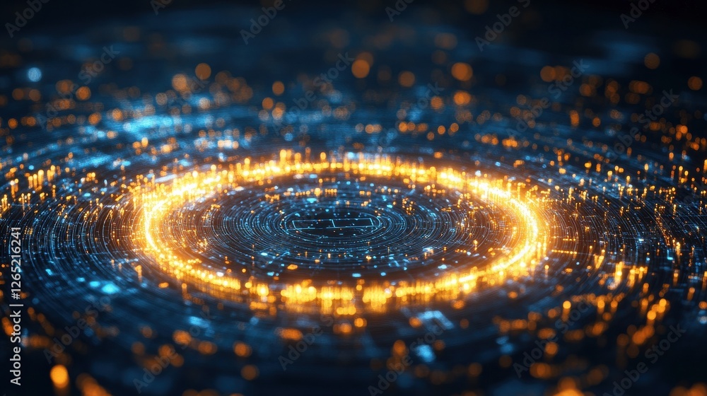 Poster abstract glowing digital circle on dark background. technology and communication concept. 3d renderi