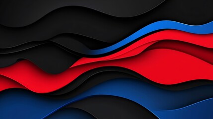 Abstract 3D Render: Dynamic Red, Blue, and Black Wave Forms AI Generated