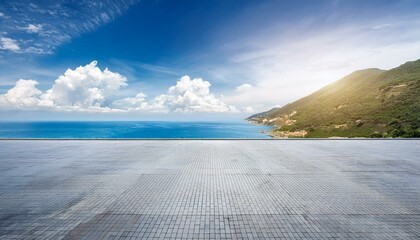 empty square floor and coastline with sky clouds nature landscape under blue sky outdoor natural background
