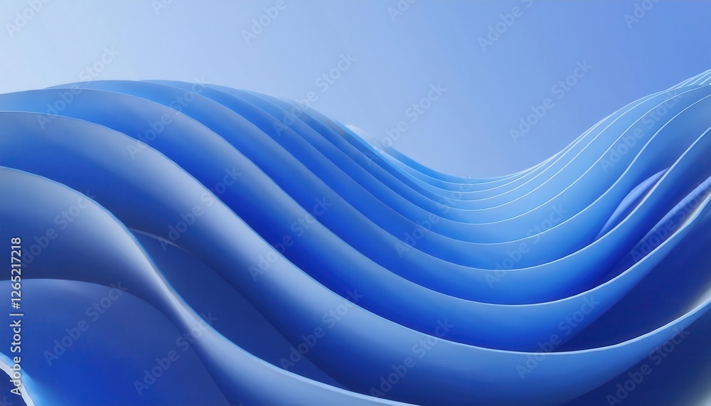 Poster abstract blue paper waves background with smooth curves, dynamic design, soft texture for modern graphics and web use