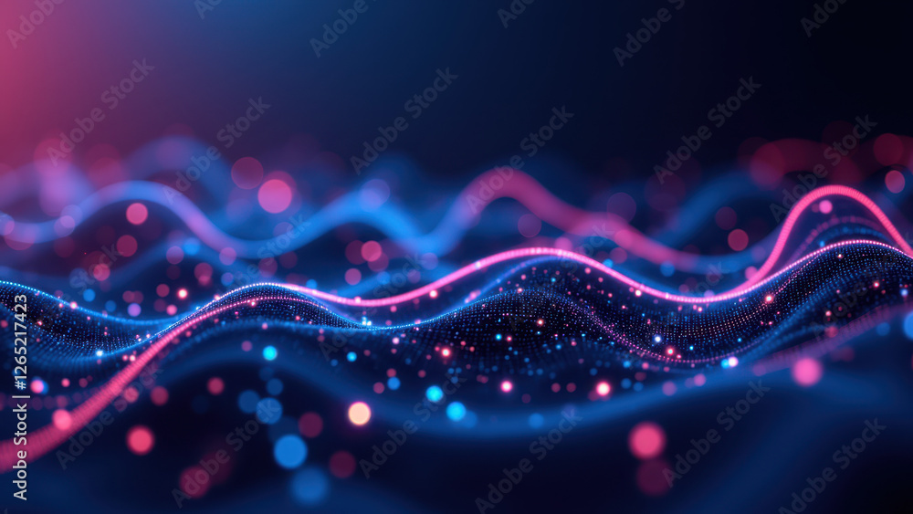 Poster neon blue and pink digital wave representing continuous integration/continuous delivery pipelines wi