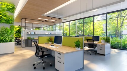 Modern Green Office Workspace Design - Biophilic design