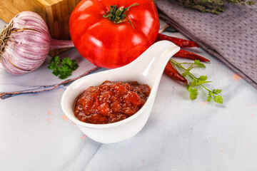 Salsa dip with chili and tomato