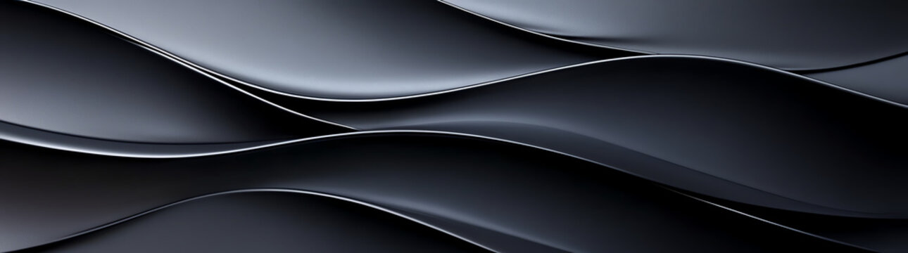 Sleek black waves create modern and elegant background, perfect for design projects. smooth curves and shadows add depth and sophistication to any visual