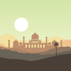 cartoon illustration mosque silhouette vector design