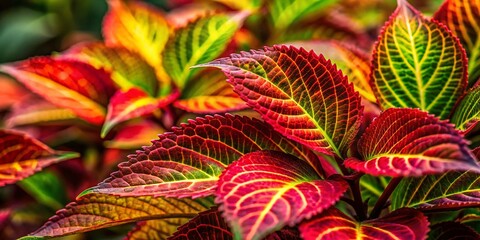Vibrant Autumn Leaves: Red and Green Garden Foliage Stock Photo