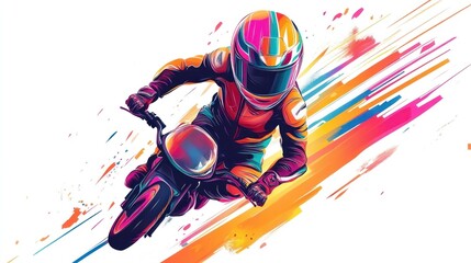Racer speeds on motorbike, abstract background, sports poster