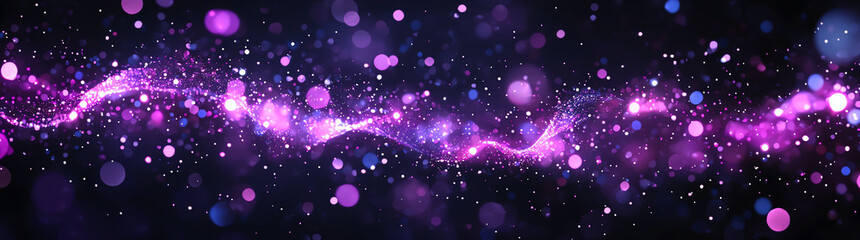 Colorful abstract background with purple and pink bokeh lights, creating dreamy atmosphere filled with sparkling particles and vibrant energy
