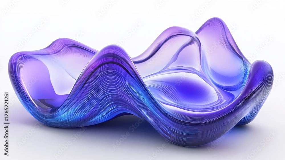 Poster fluid blue and purple abstract shape with layered curved lines, 3d rendered in cinema4d style on whi