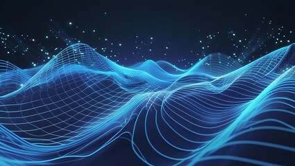 3D cyber grid background with glowing neon wireframe waves in blue and green, futuristic tech aesthetics, and immersive digital depth.