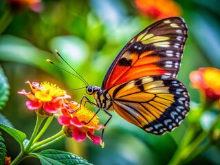 Fototapeta premium Vibrant Butterfly Feeding on Flower Nectar, Close-Up Macro Photography