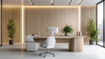 Fototapeta premium Modern Minimalist Office Desk Design - Minimalism