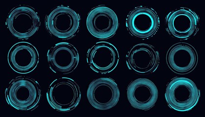Modern Abstract Circular Patterns with Glowing Aquatic Effects on Dark Background