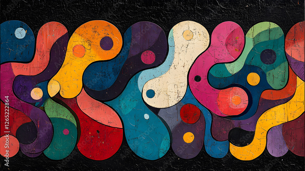 Aufkleber Colorful abstract shapes on a dark background create a vibrant visual display