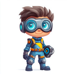 Young superhero stands confidently, ready for action