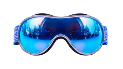 Ski goggles with reflective lenses isolated on transparent background