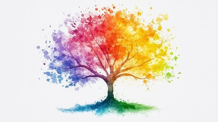 A vibrant watercolor tree displays a spectrum of colors, symbolizing nature's beauty and creativity through artistic expression.