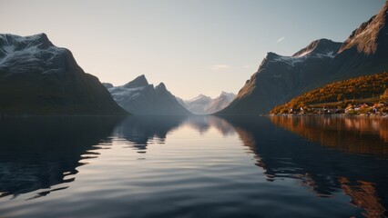  serene fjord at sunrise reflecting majestic mountains